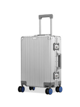 EUME - 100% Aluminium Check-In Small Luggage 50 Cm Silver with Blue Wheel