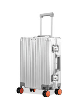 EUME - 100% Aluminium Check-In Small Luggage 50 Cm Silver with Orange Wheel