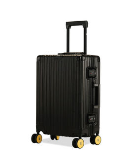 EUME - 100% Aluminium Check-In Small Luggage 50 Cm Black with Yellow Wheel
