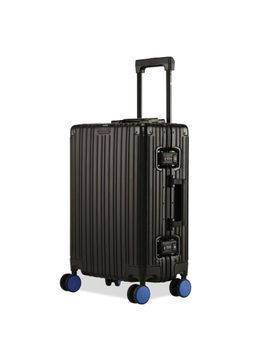 EUME - 100% Aluminium Check-In Small Luggage 50 Cm Black with Blue Wheel