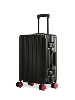 EUME - 100% Aluminium Check-In Small Luggage 50 Cm Black with Red Wheel