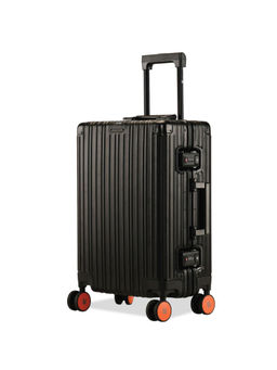 EUME - 100% Aluminium Check-In Small Luggage 50 Cm Black with Orange Wheel