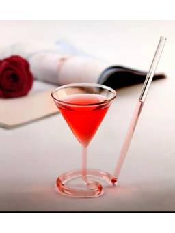 Melbify - Roll Sip Martini Cocktail Glass with build in glass straw (1Pc) 200 ML