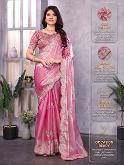 Gahan - Lavender Chiffon Festive Saree with Unstitched Blouse