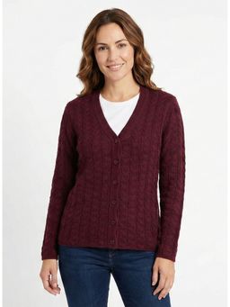 Pierre Carlo - Womens Maroon Full Sleeves Cardigan
