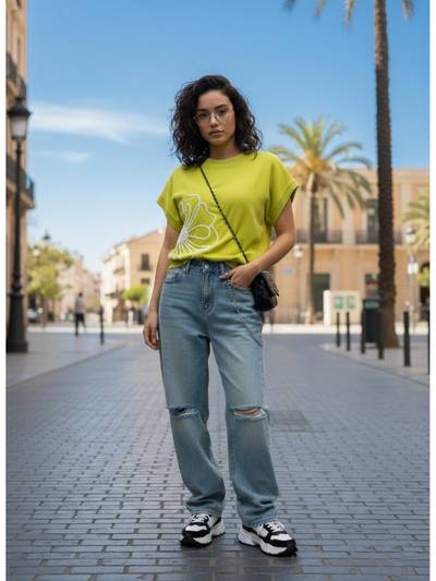 Lime Green Embroidered Oversized Top
