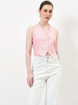 AAREIN - Pink Gingham Halter Crop Top