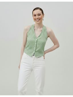 AAREIN - Green Gingham Halter Crop Top