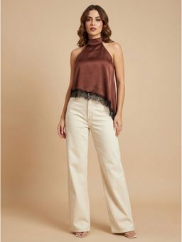 AAREIN - Brown Satin Lace Top