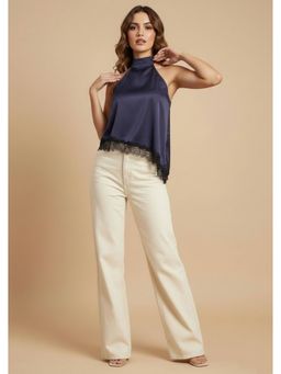 AAREIN - Blue Satin Lace Top