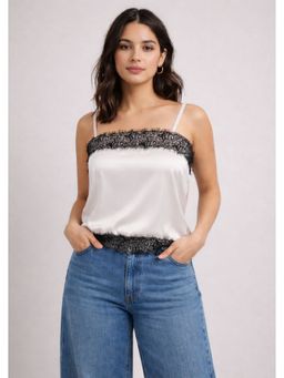 AAREIN - Silver Satin Lace Strap Crop Top