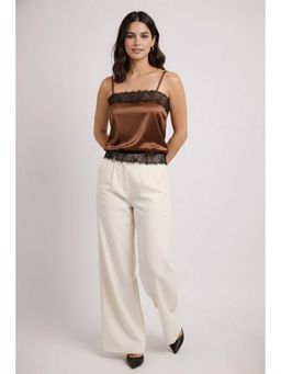 AAREIN - Brown Satin Lace Strap Top