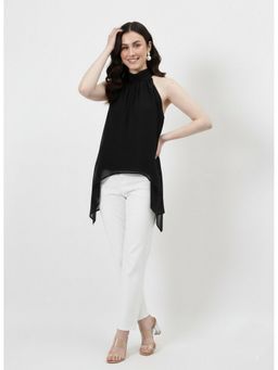AAREIN - Black Halter Neck Tie-Up Asymmetrical Top