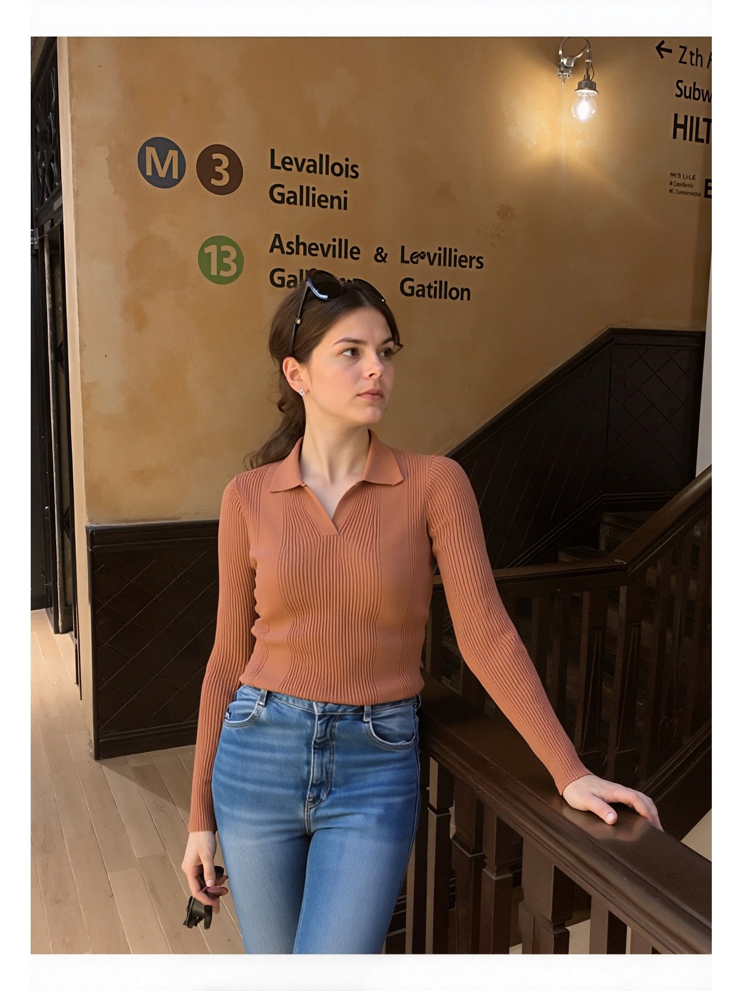 Brown Women Spread Collar Sweater-picture-14