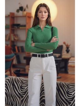 98 Degree North - Green Women Spread Collar Sweater
