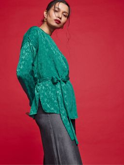 The Label Life - Evergreen Jacquard Top with Belt