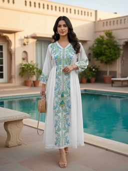 ZUMMER - Cotton White Embroidered Fit and Flare Dress