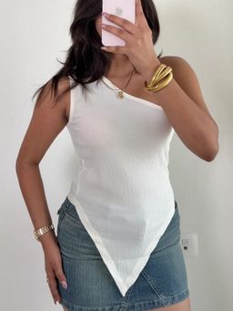 Off Duty India - White Sleek One Shoulder Asymmetrical Top