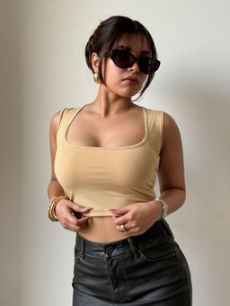 Off Duty India - Nude Silky Soft Square Neck Top