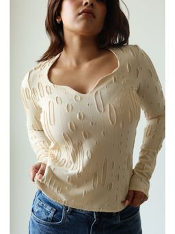 Off Duty India - Cream Amberline Ripped Fitted Top