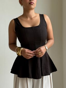 Off Duty India - Black Couture Corset Flare Top