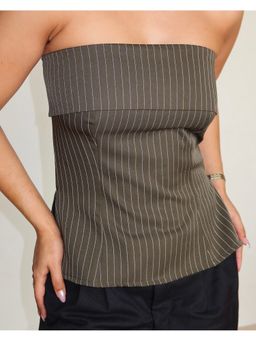 Off Duty India - Olive Sleek Stripe Bandeau Top