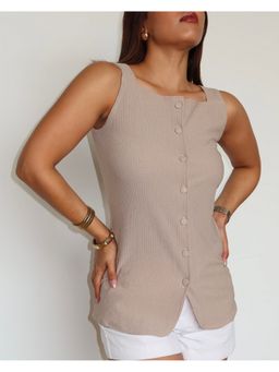 Off Duty India - Taupe Camelia Button Details Vest Top