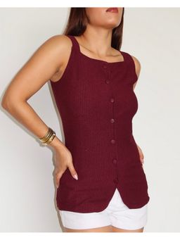 Off Duty India - Maroon Camelia Button Details Vest Top