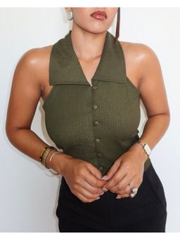 Off Duty India - Olive Collared Pin Up Vest Top