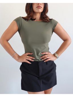 Off Duty India - Olive Scoop Back Fitted Top