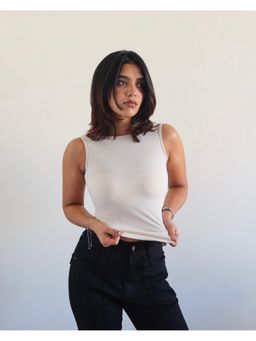 Off Duty India - Cream Soft Backless Boat Neck Tank Top