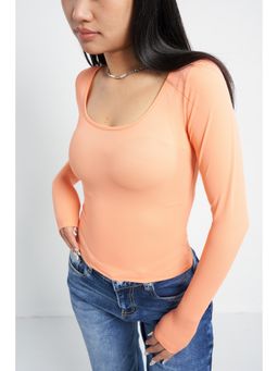 Off Duty India - Peach Soft Curve Neck Long Sleeve Top