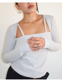 Off Duty India - Grey Knit Frame Full Sleeve Top