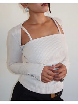 Off Duty India - Cream Knit Frame Full Sleeve Top