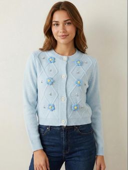 Pierre Carlo - Women Blue Full Sleeves Cardigan