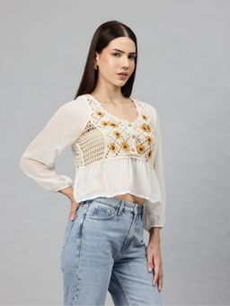 Pierre Carlo - Off White Floral Georgette Top