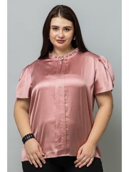 PURYS PLUS - Pink Tulip Sleeves Satin Top