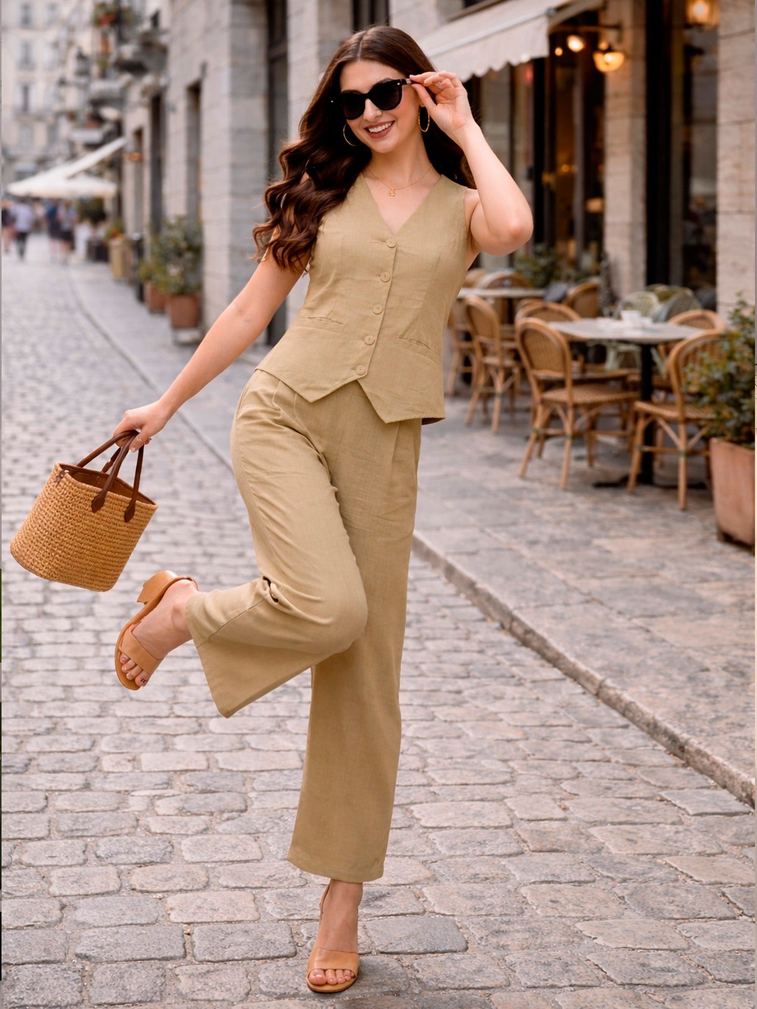 Beige Cotton Co-Ord Set-image-2