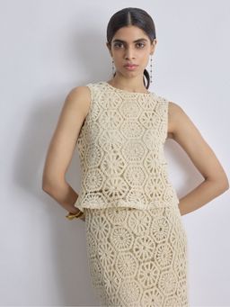 The Label Life - Cream Crochet Detail Cropped Top