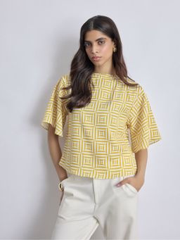 The Label Life - Mustard Geometric Print Cropped Top