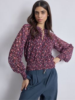 The Label Life - Maroon Ditsy Floral Smocked Top