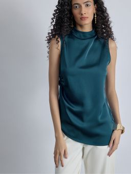 The Label Life - Teal Satin Ruched Top
