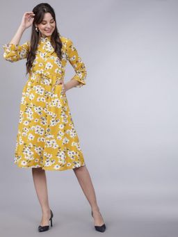 TOKYO TALKIES - Polyester Yellow Floral Mini A-Line Dress
