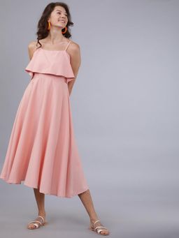 TOKYO TALKIES - Polyester Peach Midi A-Line Dress