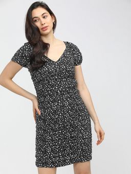 TOKYO TALKIES - Polyester Black Printed Mini Bodycon Dress