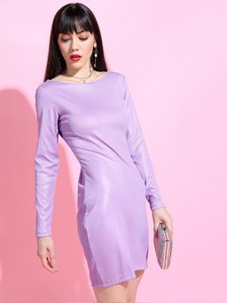 TOKYO TALKIES - Polyester Blend Lavender Solid Mini Bodycon Dress