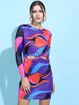 TOKYO TALKIES - Polyester Blend Multi-Color Printed Mini Bodycon Dress