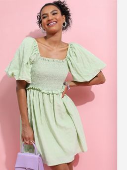TOKYO TALKIES - Polyester Green Mini A-Line Dress