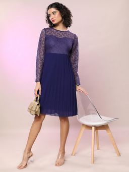 TOKYO TALKIES - Polyester Navy Blue Self Design Knee Length Bodycon Dress