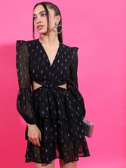 TOKYO TALKIES - Polyester Black Printed Mini A-Line Dress